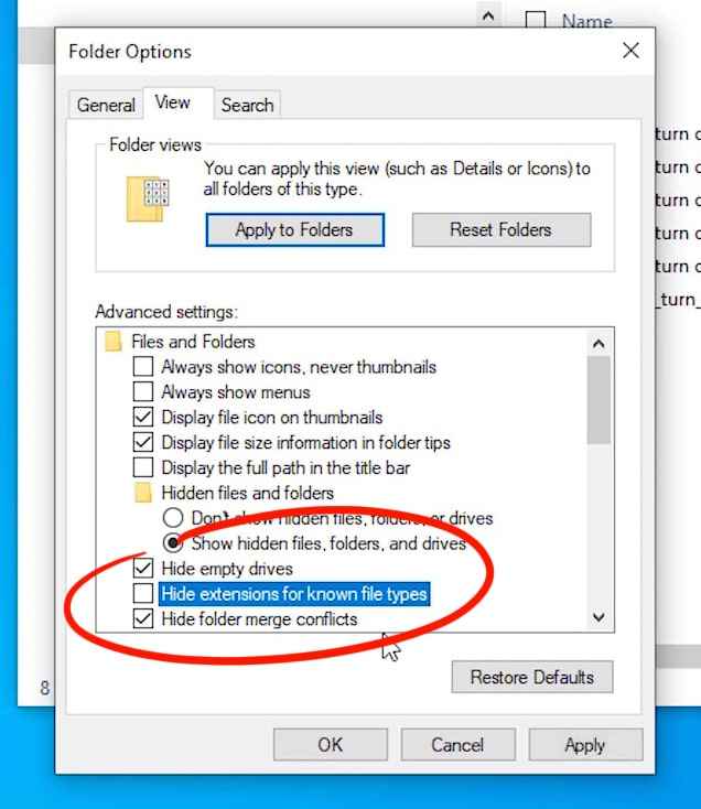 Hidde extension for known file types
