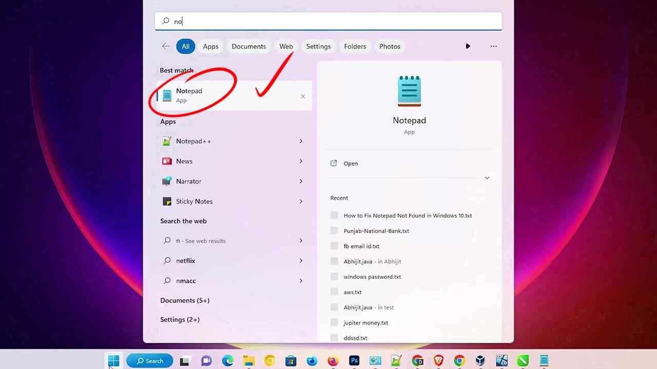 Open Notepad in Windows