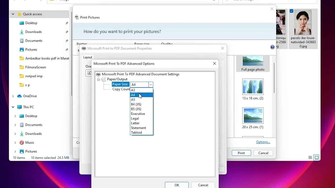 PDF page size in Windows 11 Print Pictures