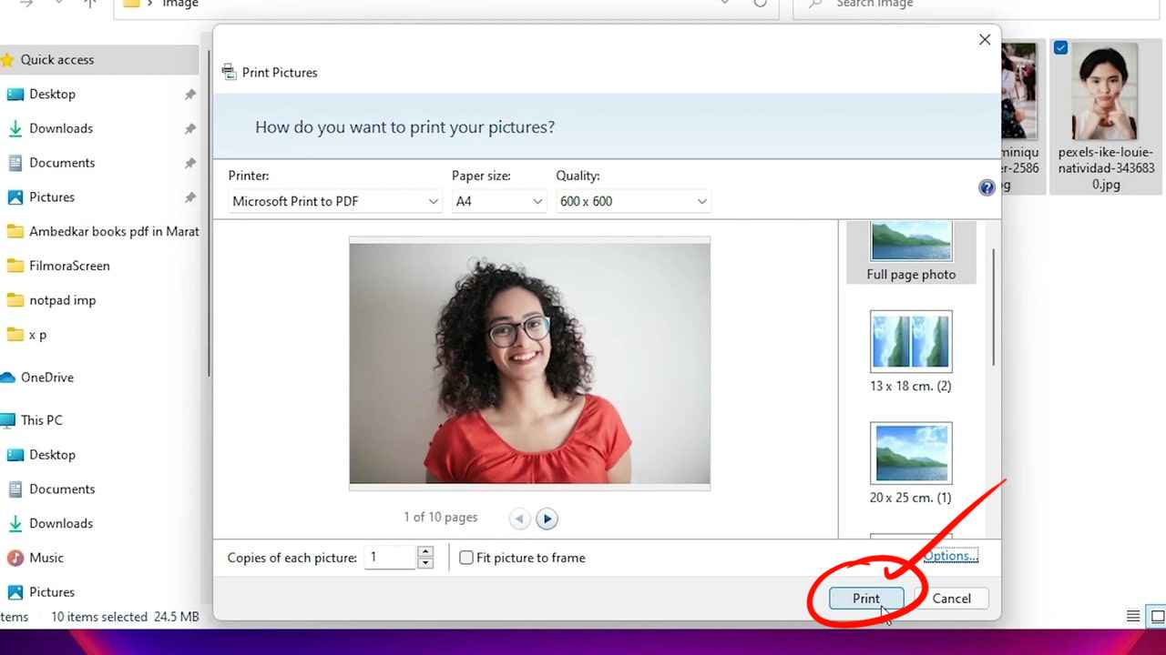 Print button to Make Pdf from image in Windows 11