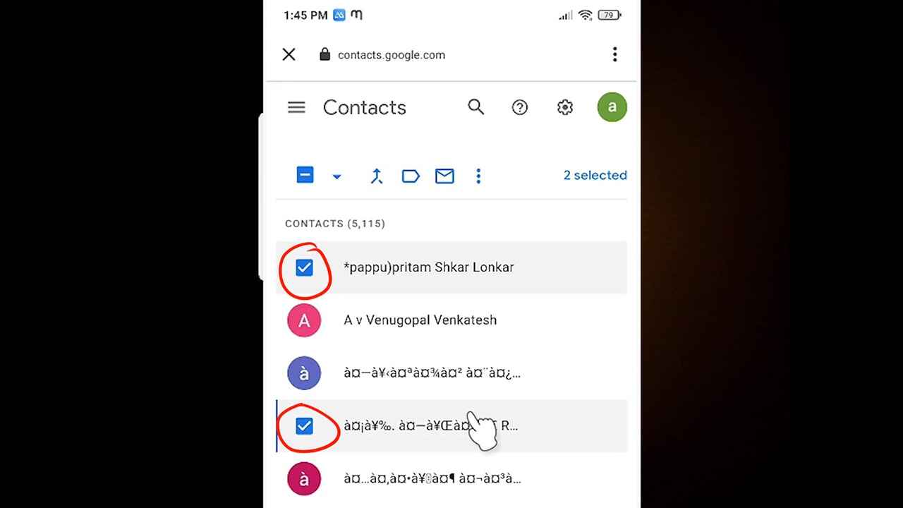 Selecting some contacts form google contacts