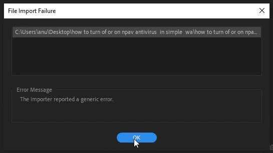 What causes the The Importer Reported a Generic Error Error Message in Adobe Premiere Pro