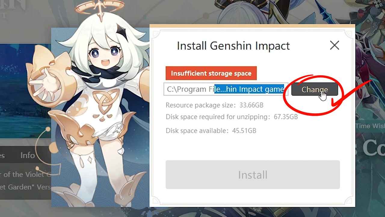 change installation destination drive in Genshin impact