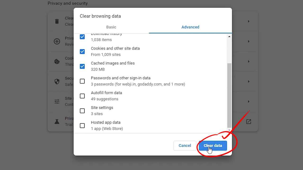clear browsing data
