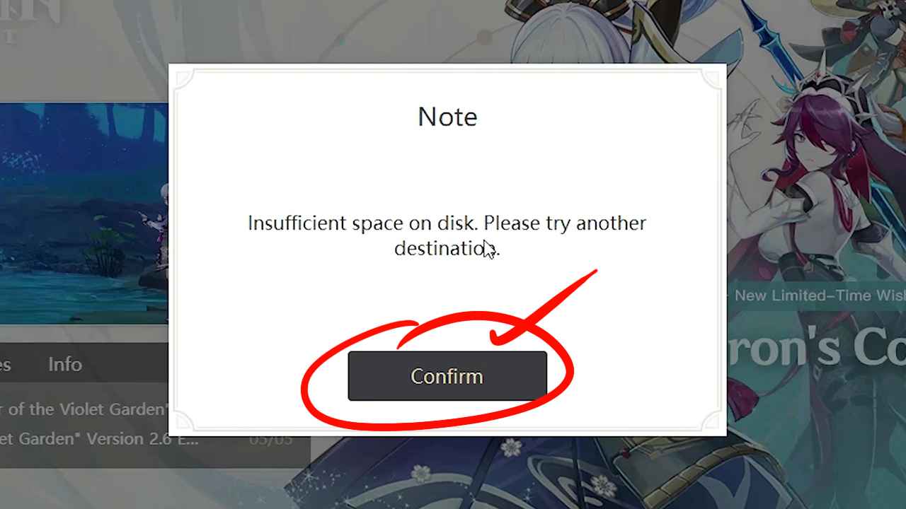 confirm installation destination drive in Genshin impact