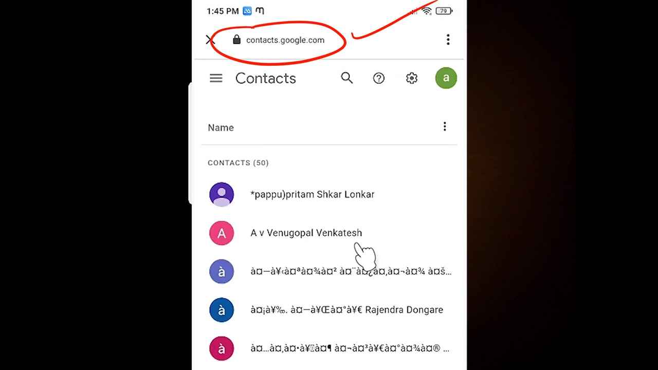 contacts.google.com website in Android mobile