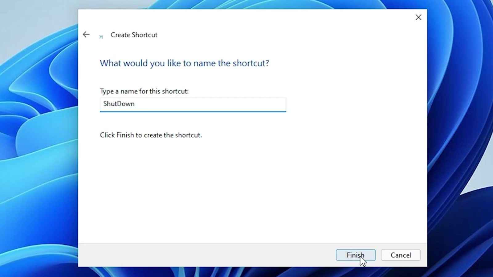 give name to new Shortcut