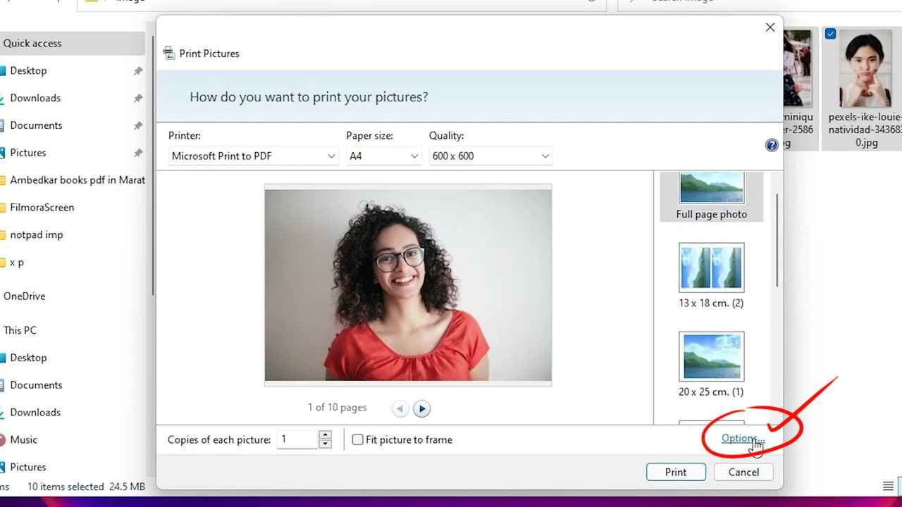 option button in Windows 11 Print Pictures