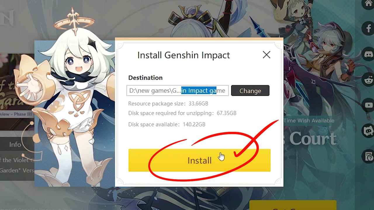select Install button to start the installation process of Genshin impact