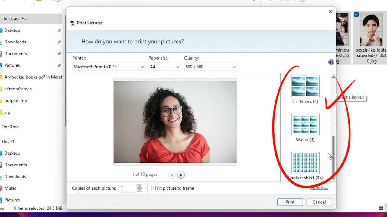 multiple images on a single PDF page Option in Windows 11 Print Pictures