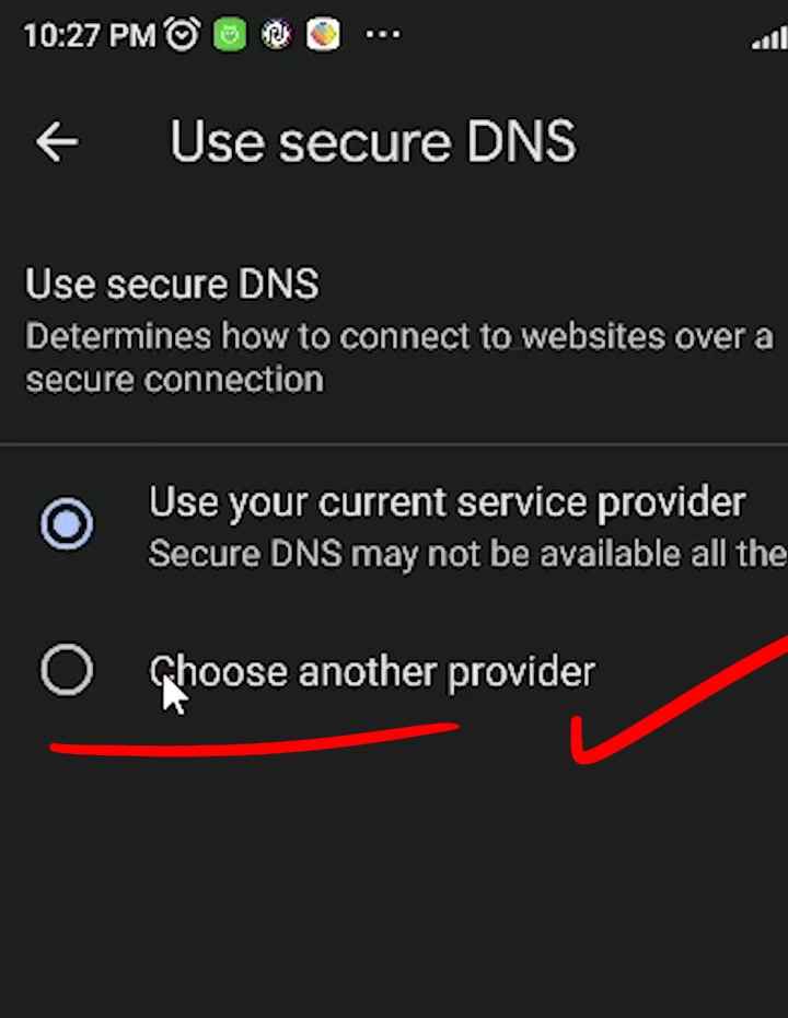 Choose Another Provider in Use Secure DNS on Google Chrome browser