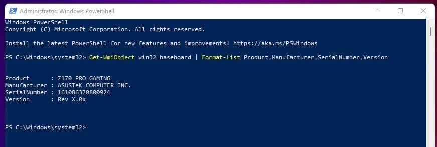 How to Check Motherboard Model in Windows 11 by PowerShell