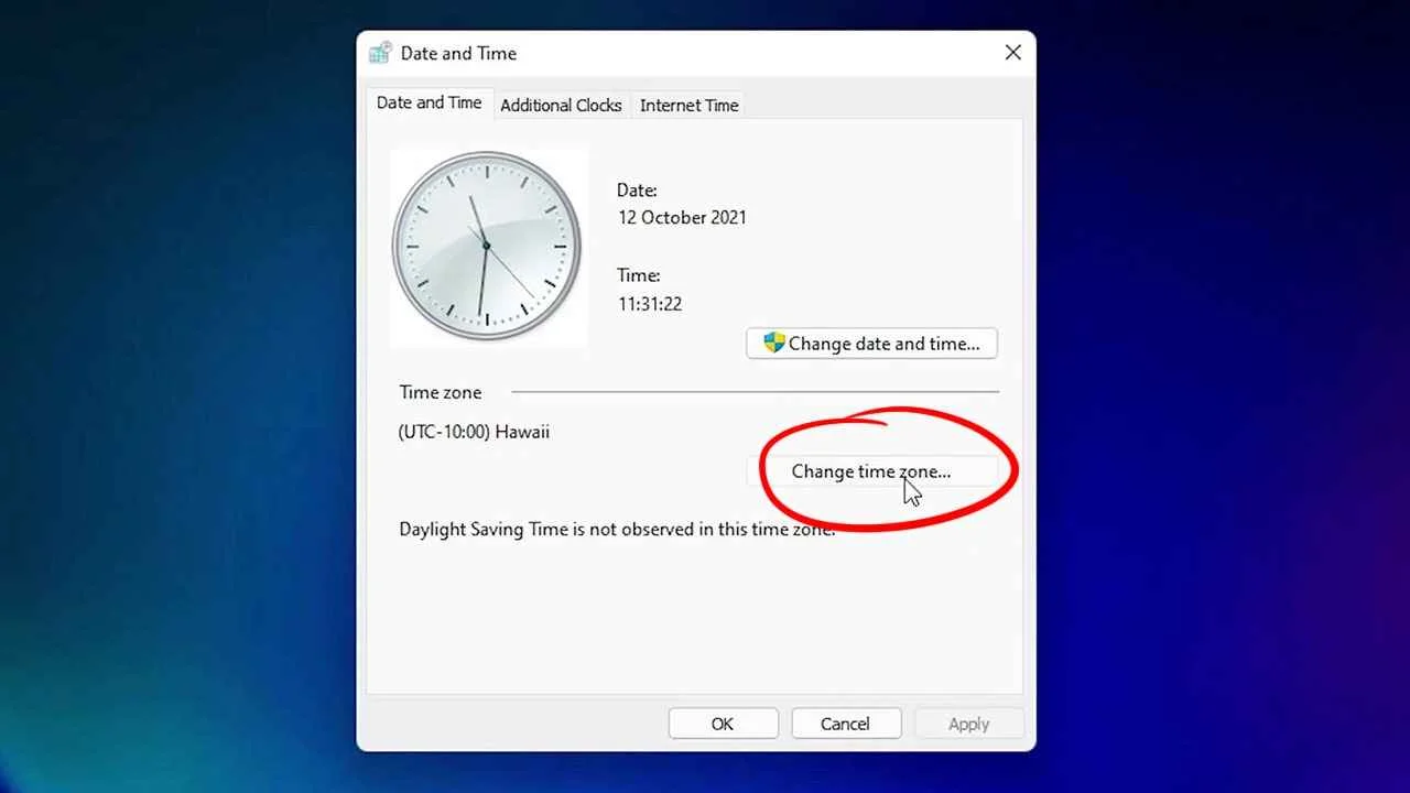 Change time zone in Windows 11