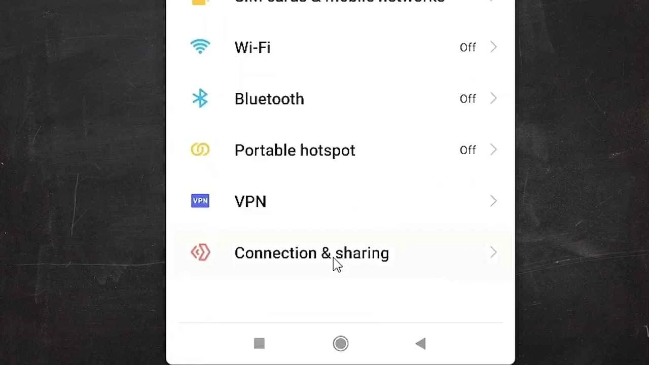 Connection and Sharing in Android Mobile Setting