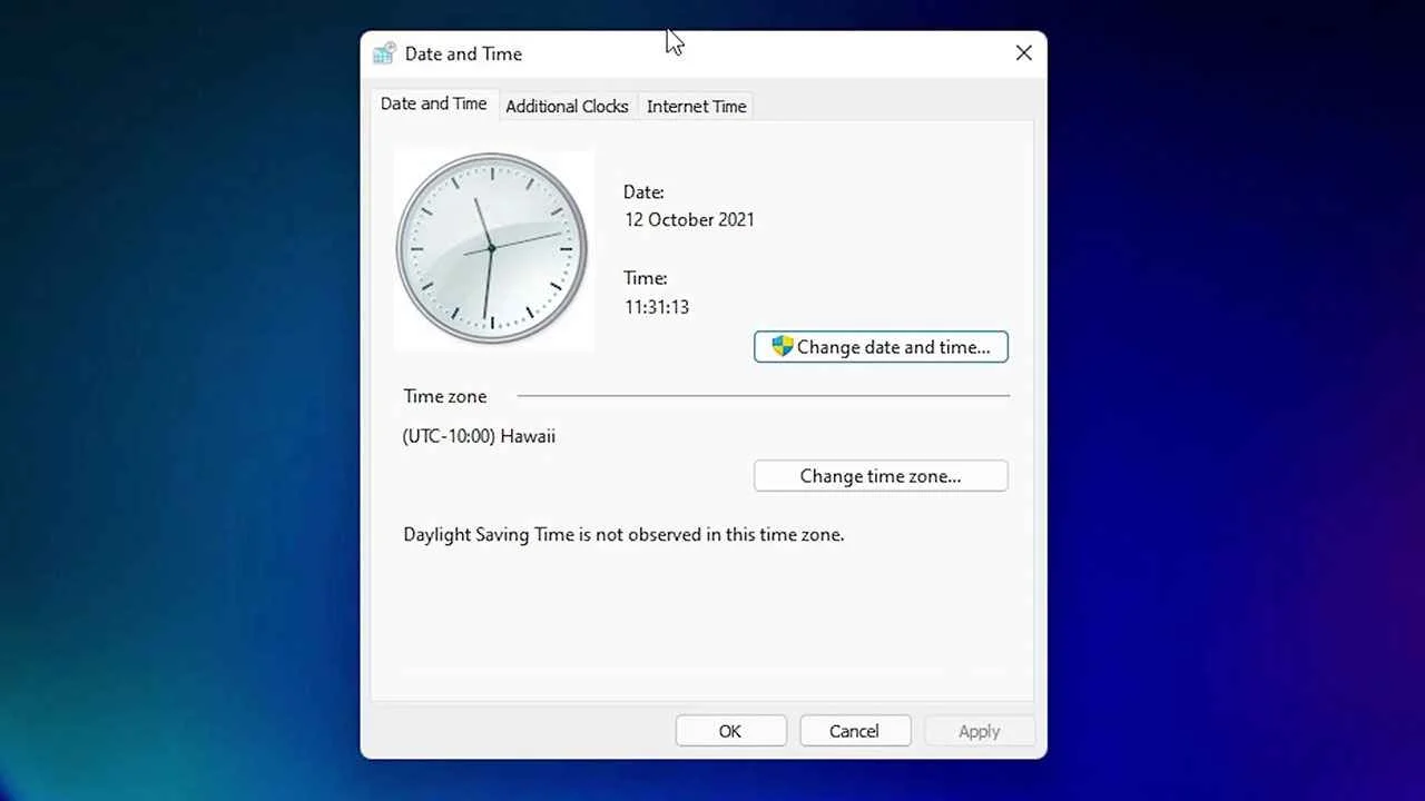Date and time in Windows 11