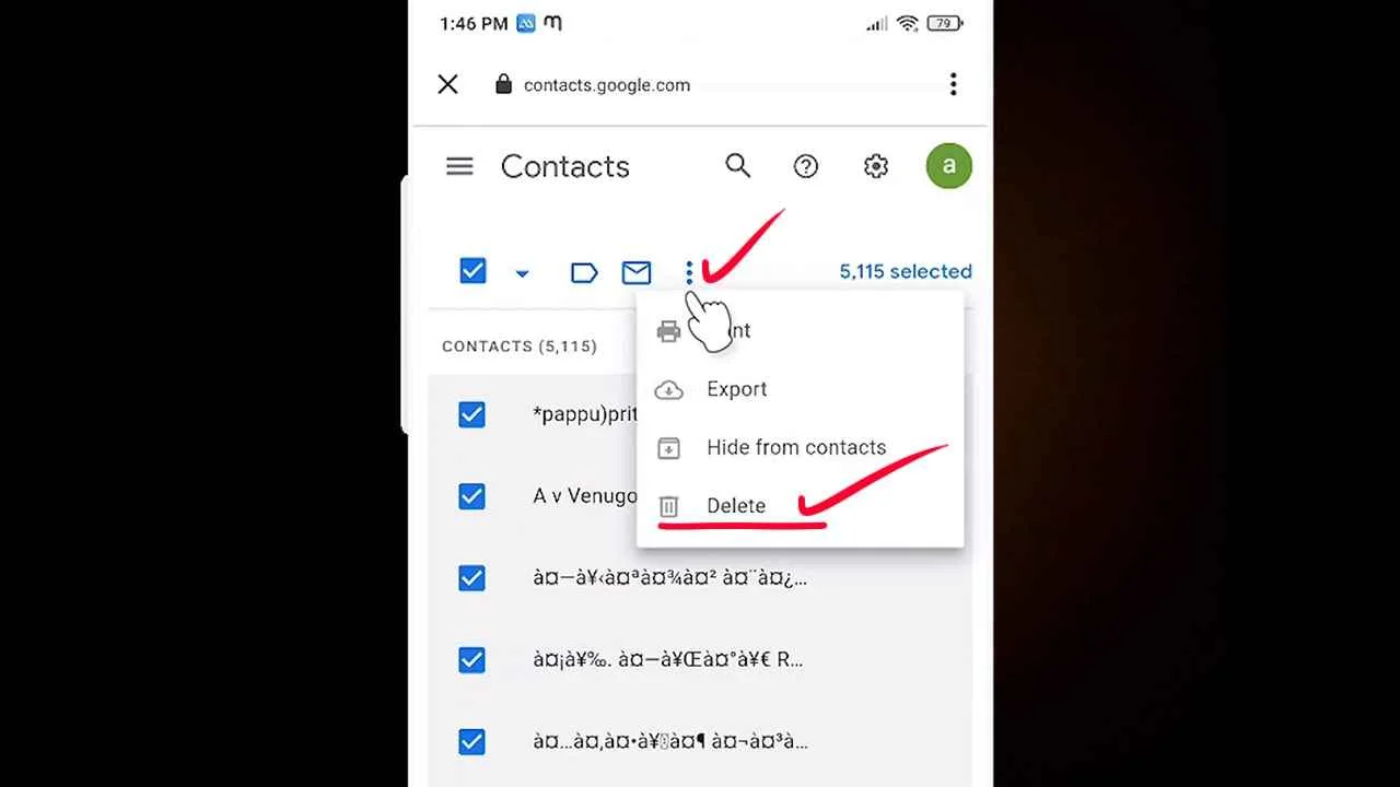 Delete the Selected Google Contacts After selecting