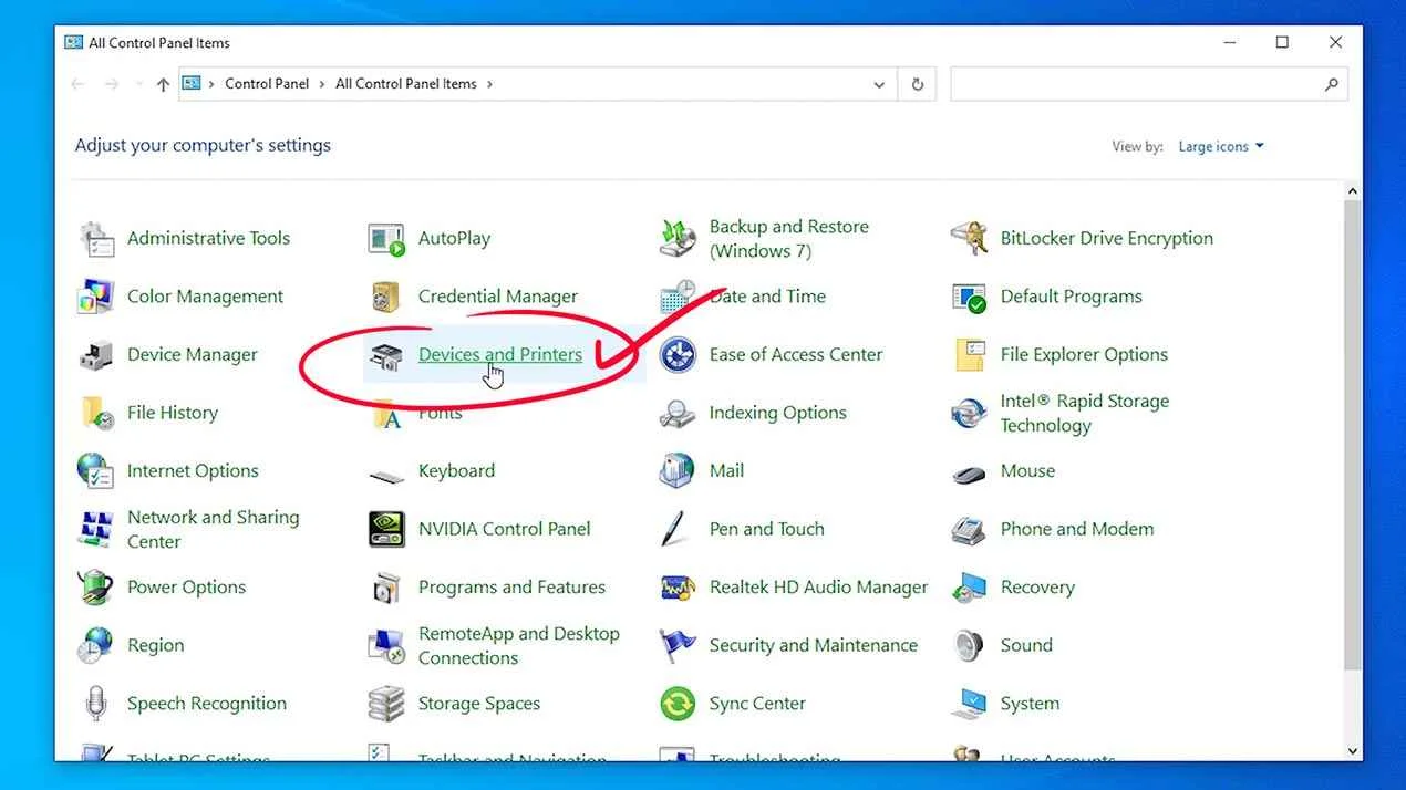 Devices and Printers in Windows Control Panel