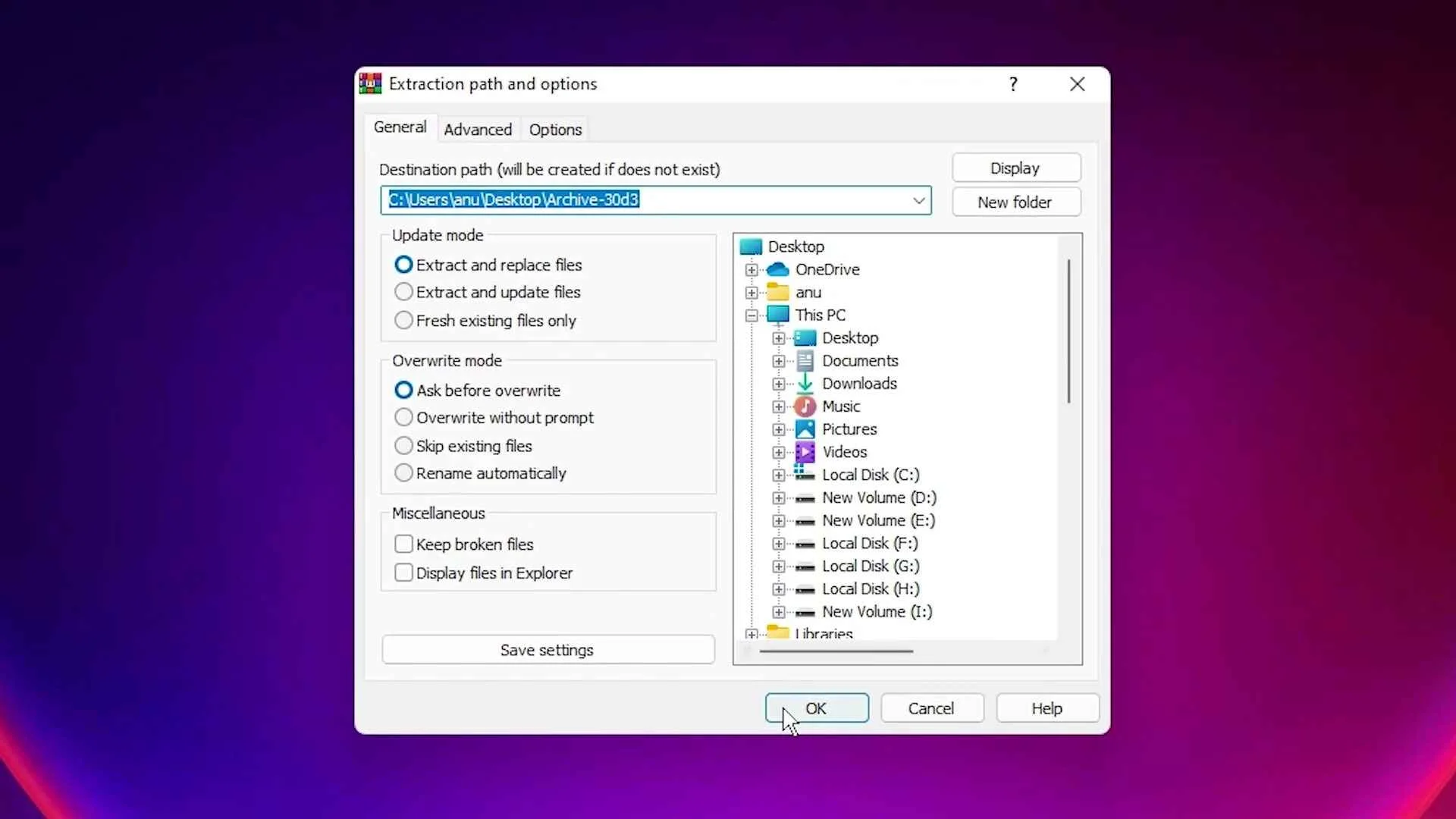 Extract Zip file on your PC