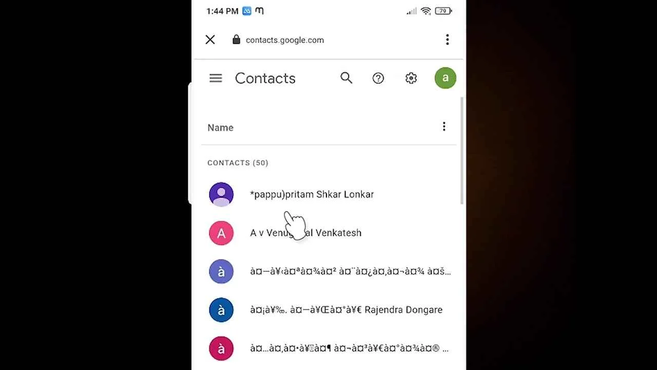 Google account All saved contacts