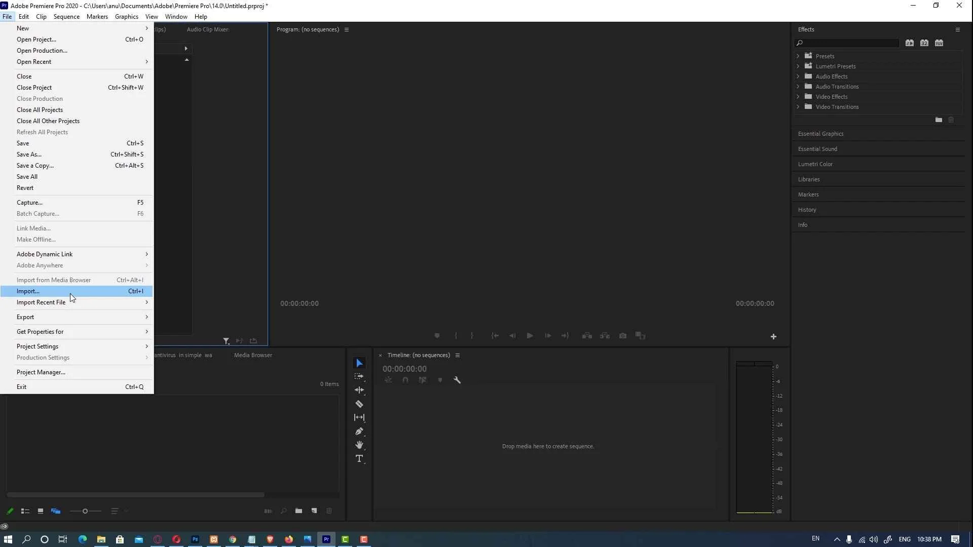 Import Video File in Adobe Premiere Pro