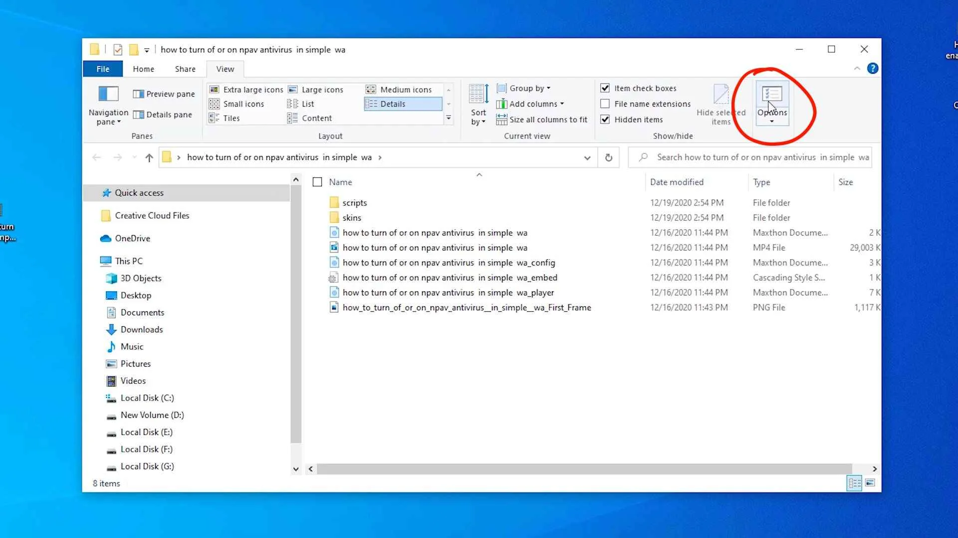 option in Folder