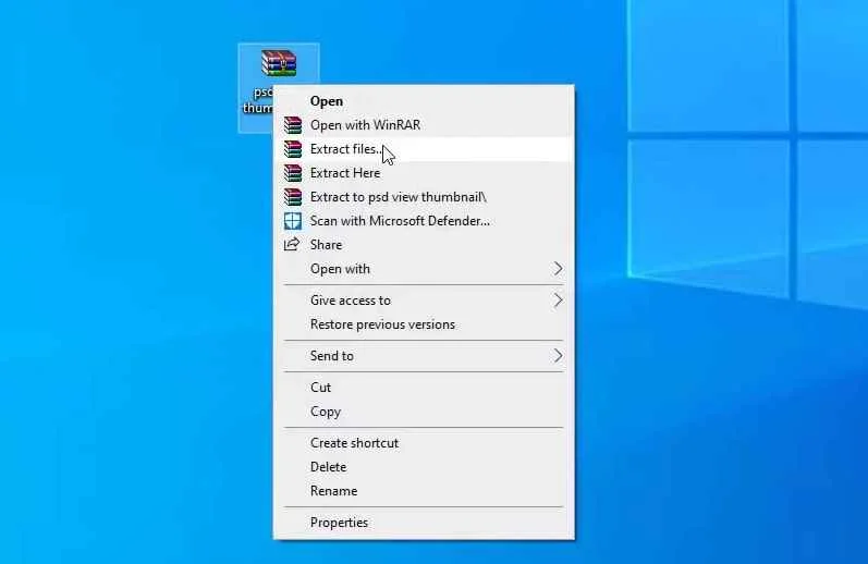 Right Click on zip file to Extract PSD files Thumbnail Preview Free Software
