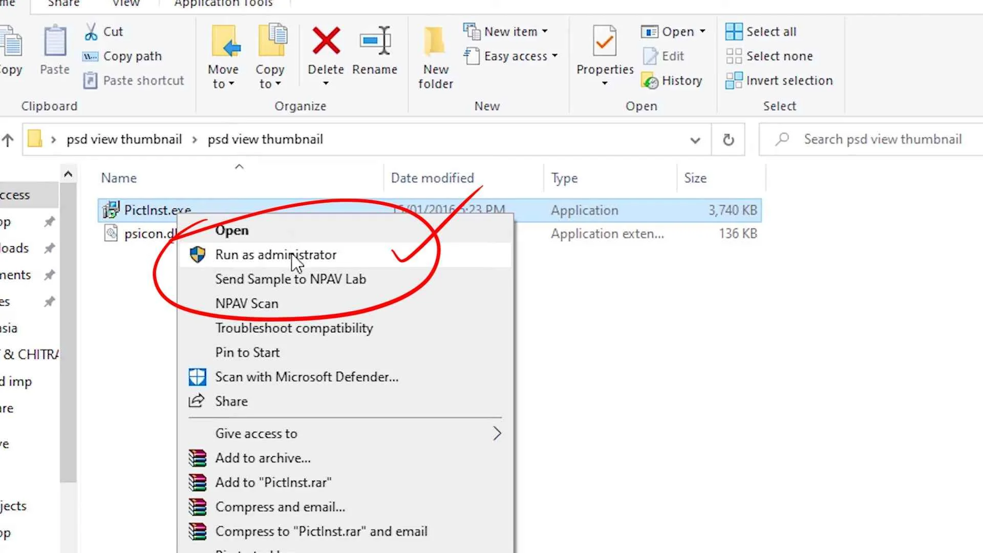 Run As Administrator Photoshop PSD files Thumbnail Preview Steup File