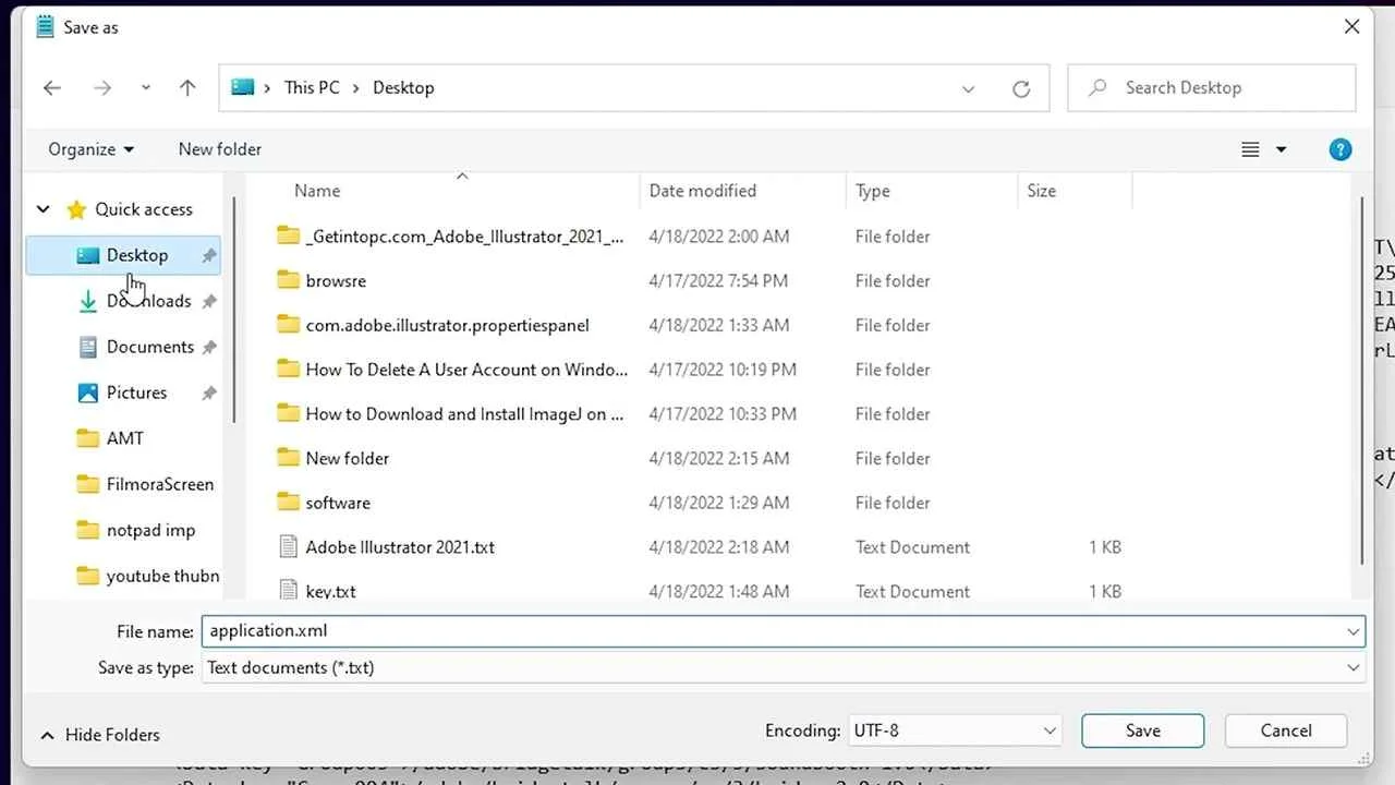 Save Notepad file to Desktop