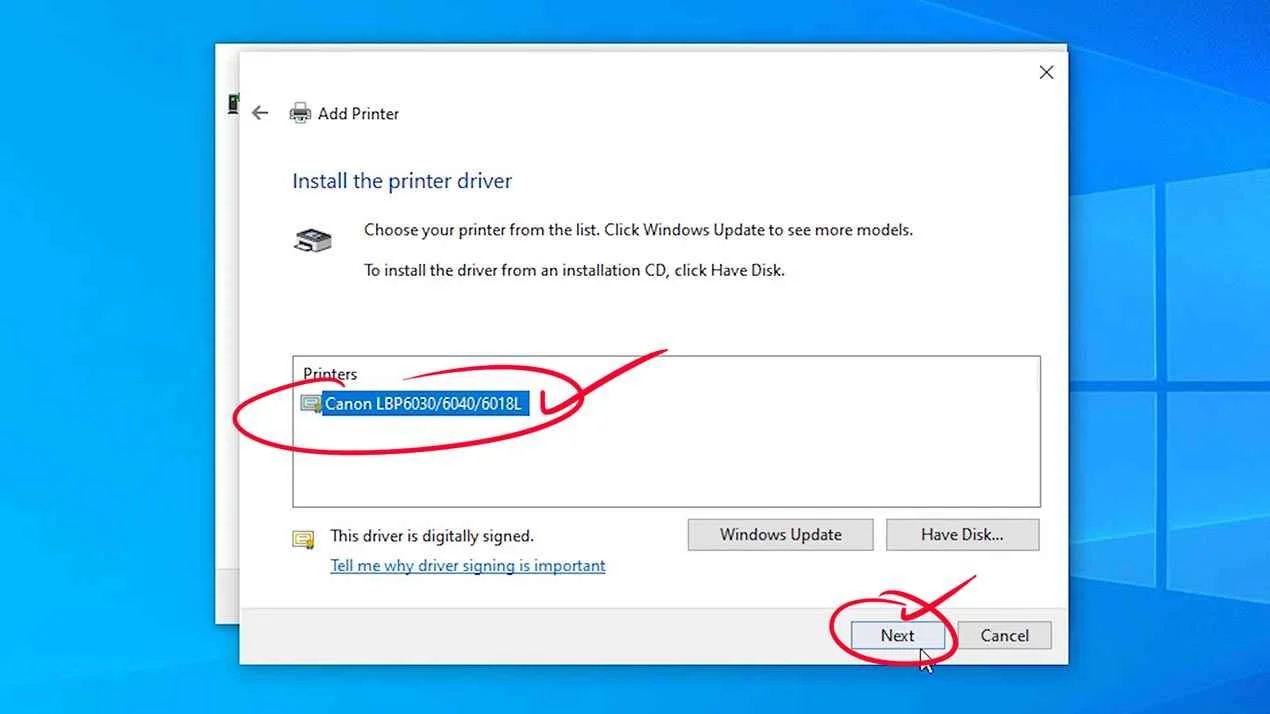 Select Canon LBP 6030 printer