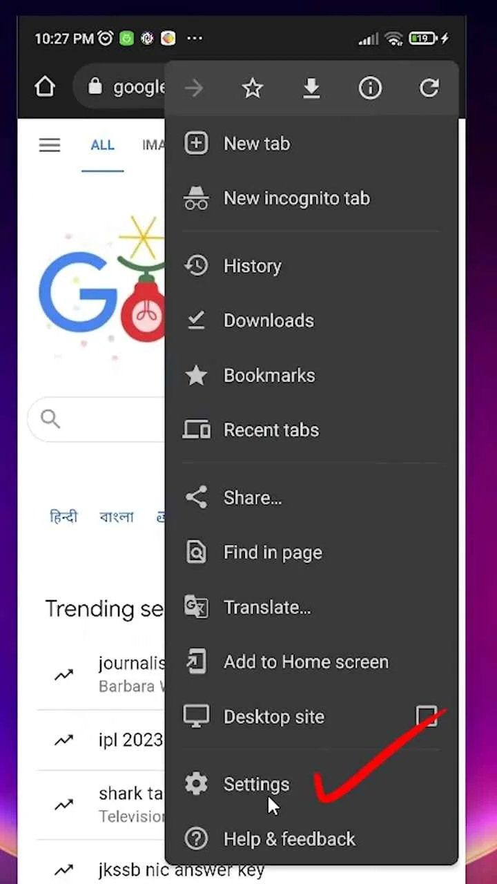 Settings in Google Chrome browser