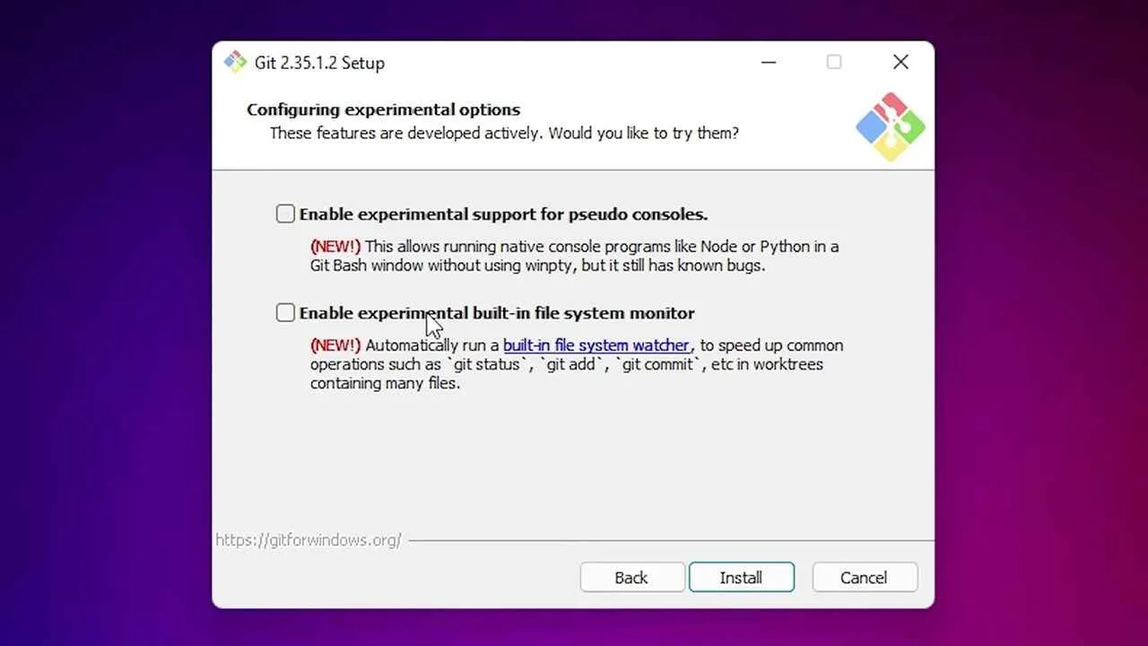 Use default settings for git in installation