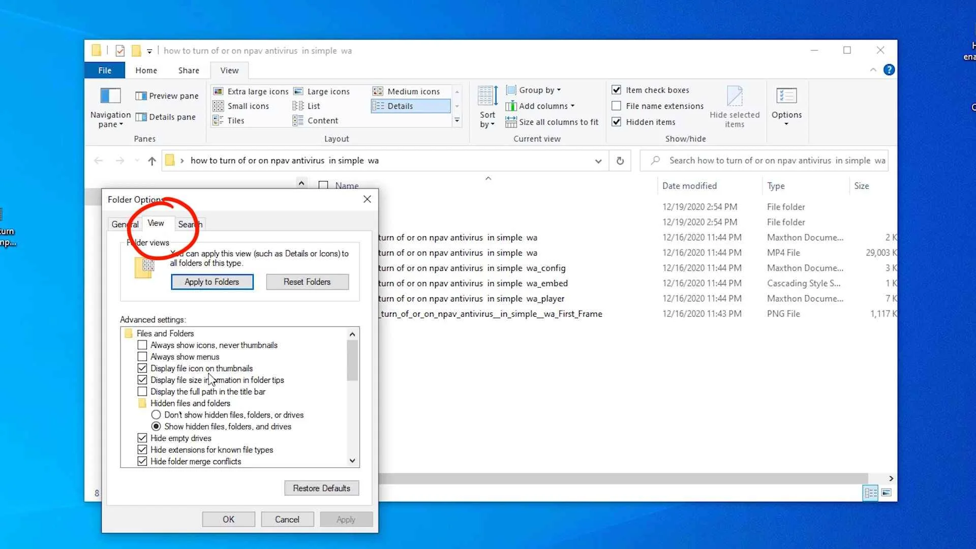View in Folder Options