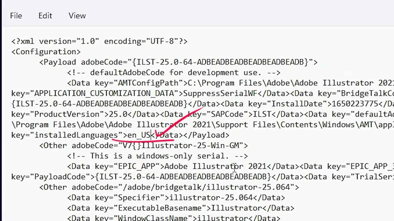 changing language code in Adobe Illustrator