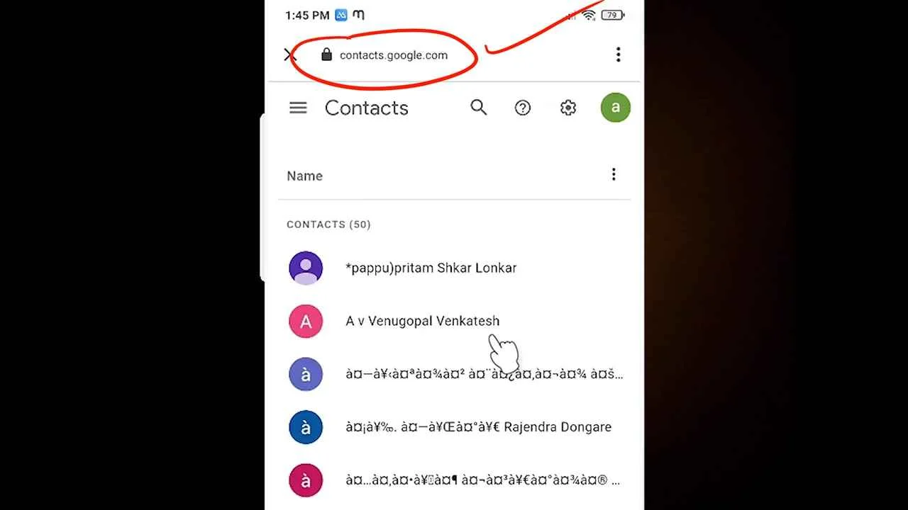 contacts.google.com website in Android mobile