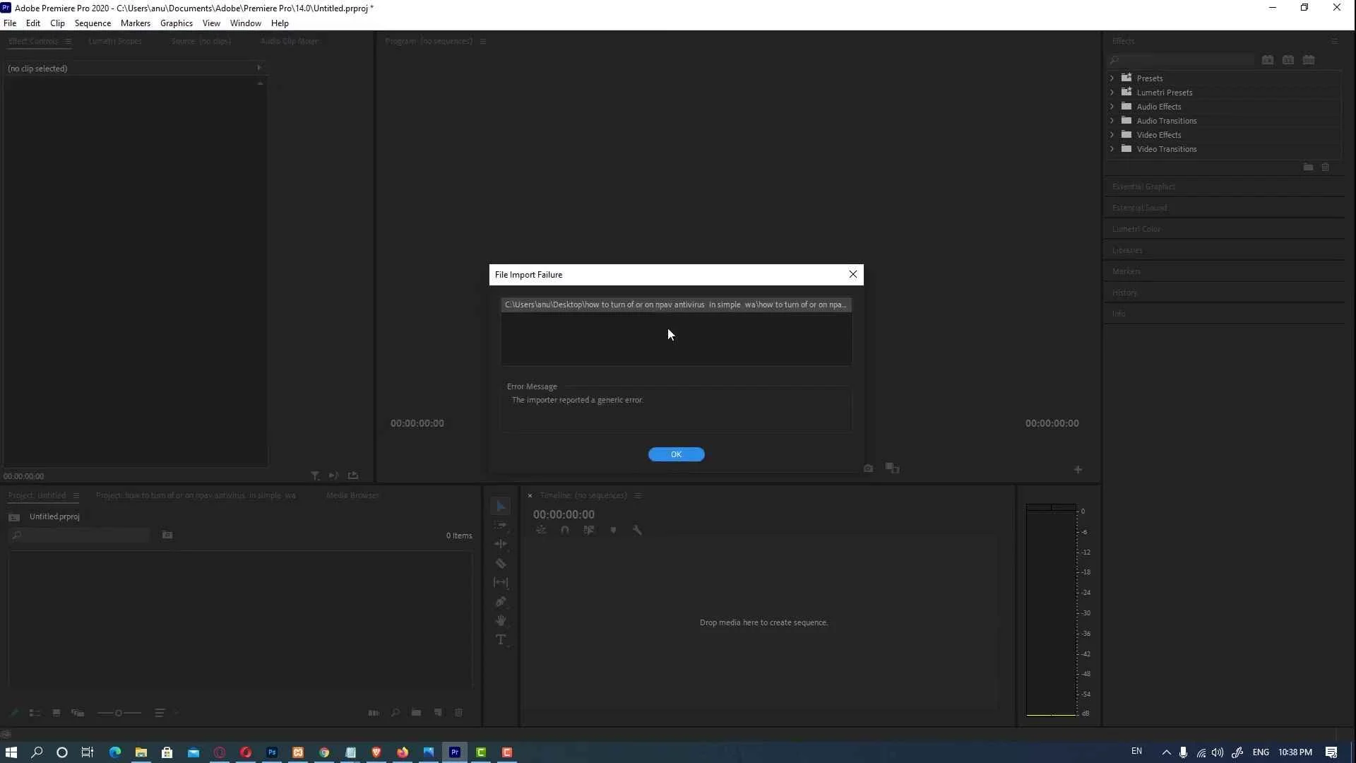 importer reporter a generic error in Adobe Premiere Pro