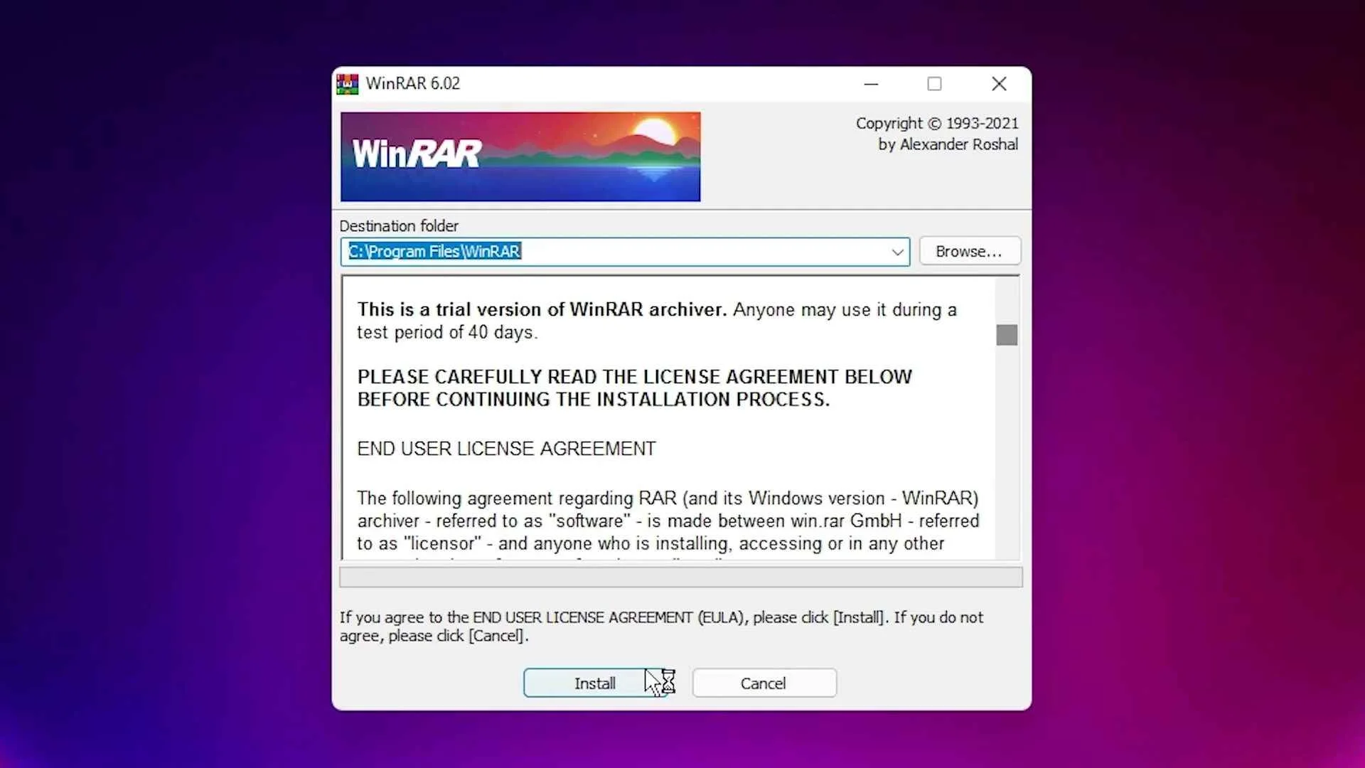 installing winrar on windows 11