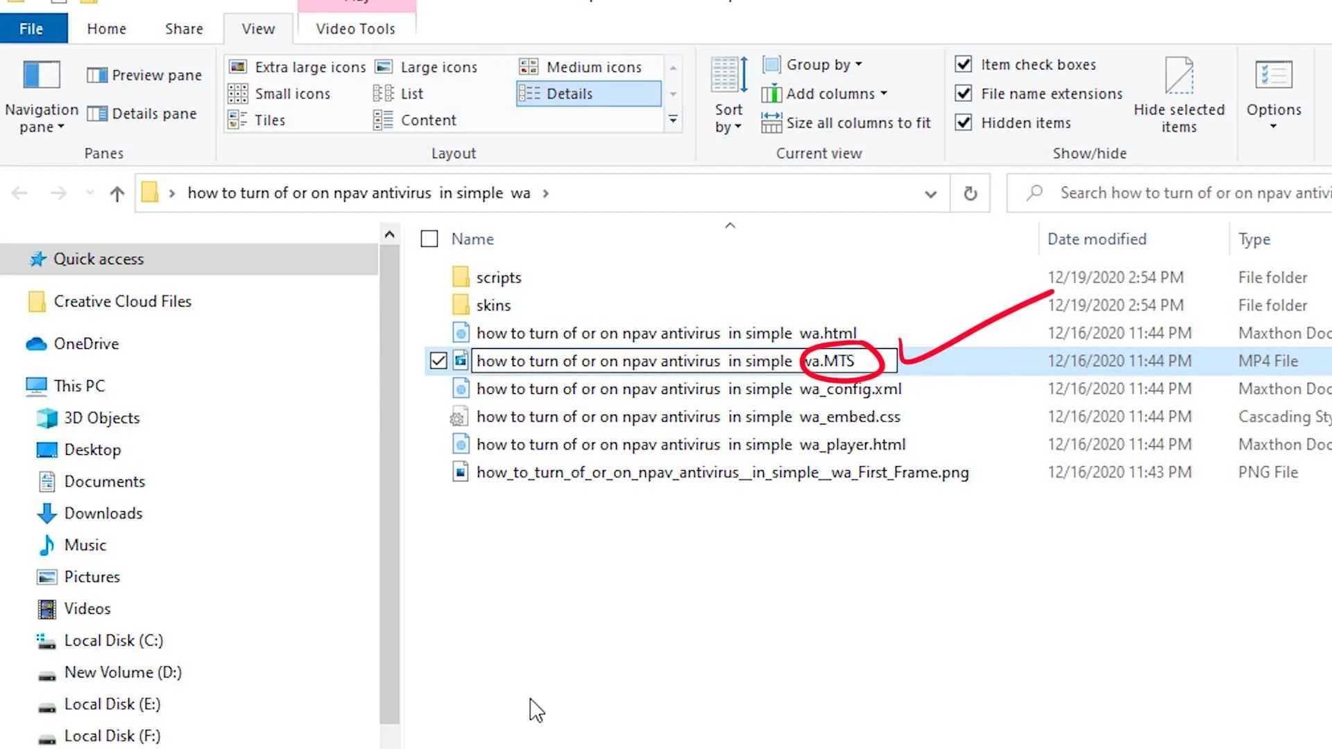 rename file extension to MTS to Fix The Importer Reported a Generic Error in Adobe Premiere Pro
