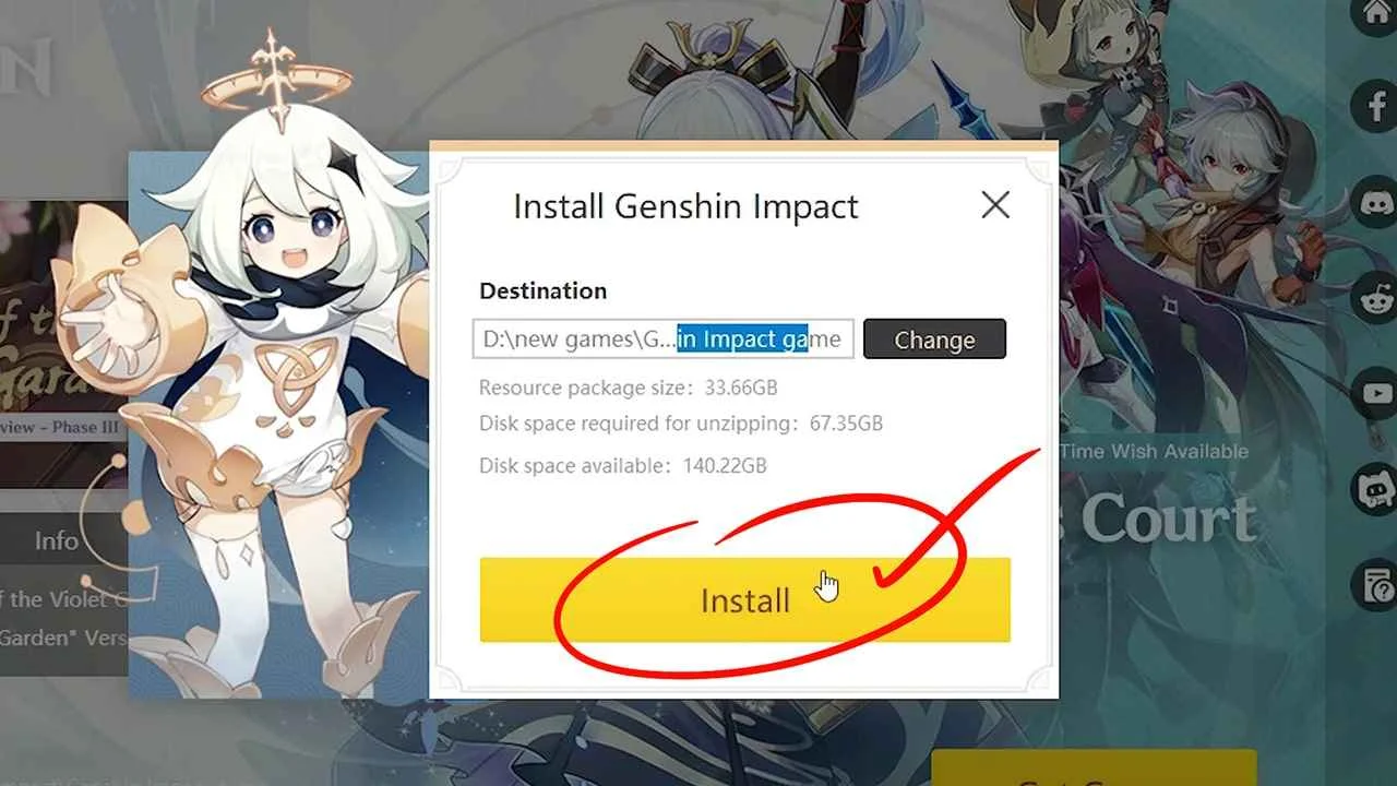 select Install button to start the installation process of Genshin impact