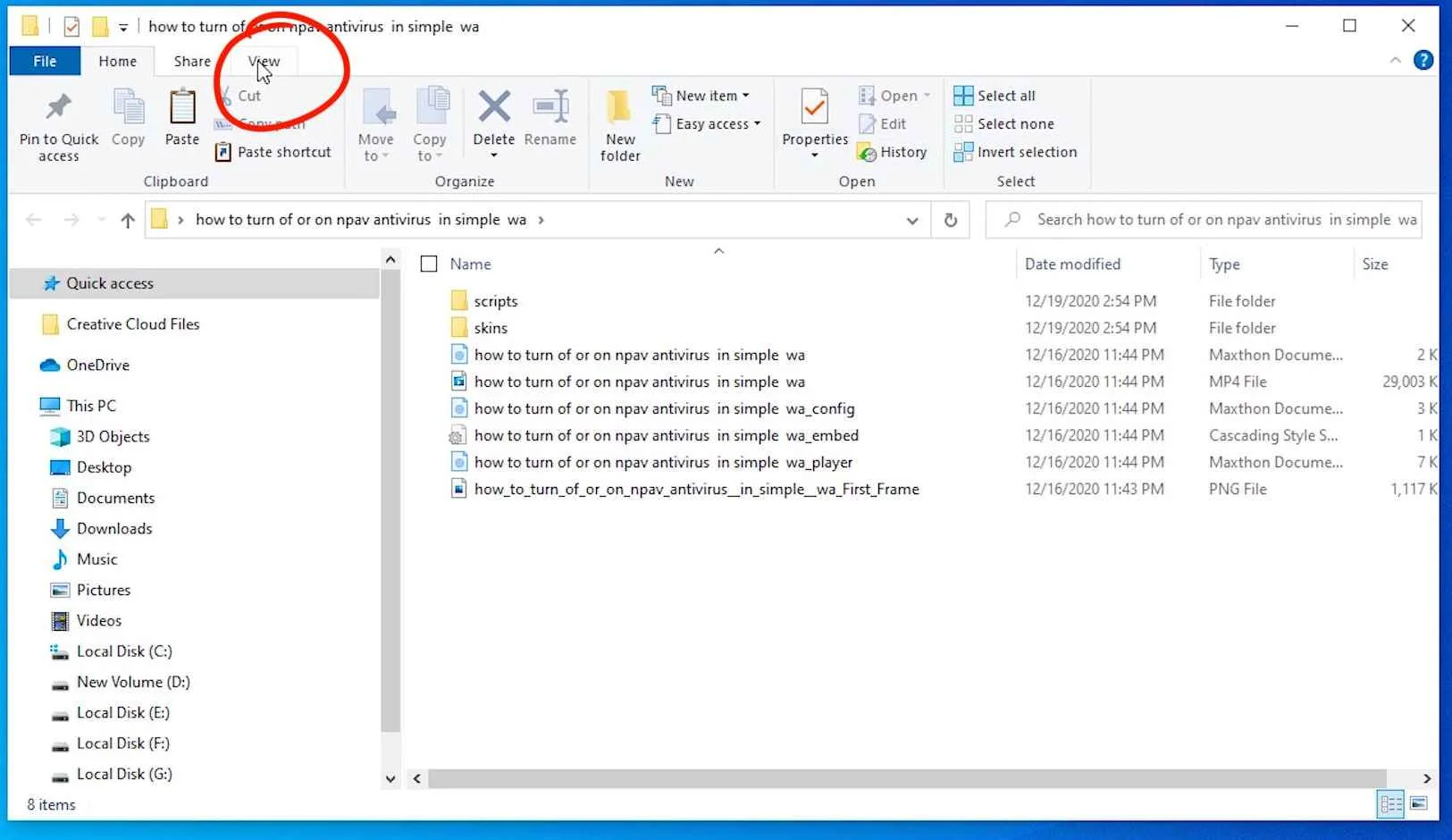 view Option in Folder